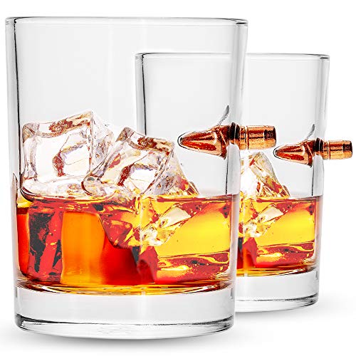 Lucky Shot - .308 Caliber - Whiskey Glasses With Bullet Stucks in Glass | Whiskey Lovers Gift for Men | Boyfriend Gift | Rocks Glasses | Original Handcrafted Embedded Bullet Barware (Set of 2) (10 oz)