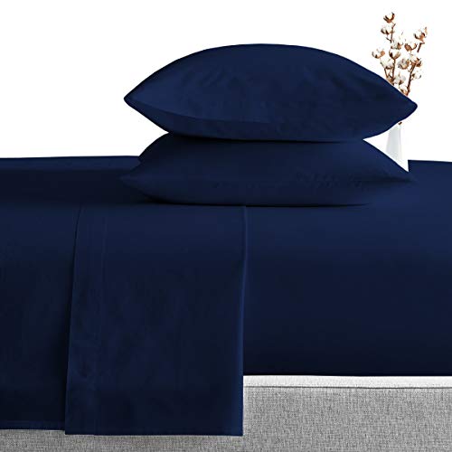 Book Cover King Size Egyptian Cotton Sheets Luxury Soft 1000 Thread Count- Sheet Set for King Mattress Navy Blue Solid