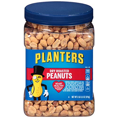 PLANTERS Dry Roasted Peanuts, 34.5 oz. Resealable Plastic Jars (Pack of 3) - Peanuts with Sea Salt - Peanut Snacks - Shareable Snacks - Heart Healthy Snacks for Adults - Kosher