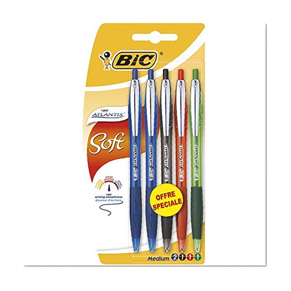 BIC Atlantis Soft Stylos-Bille Rétractables Pointe Moyenne (1,0 mm) - Couleurs Assorties, Blister Format Spécial de 5