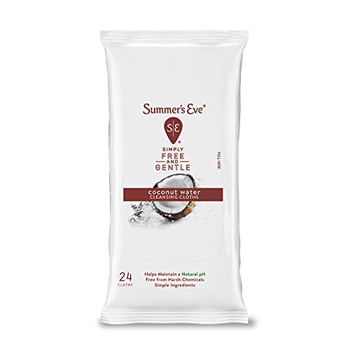 Summer's Eve Simply Cloths, Coconut Water, 24 Count, Pack of 1, pH Balanced, Free from Harsh Chemicals and Dyes