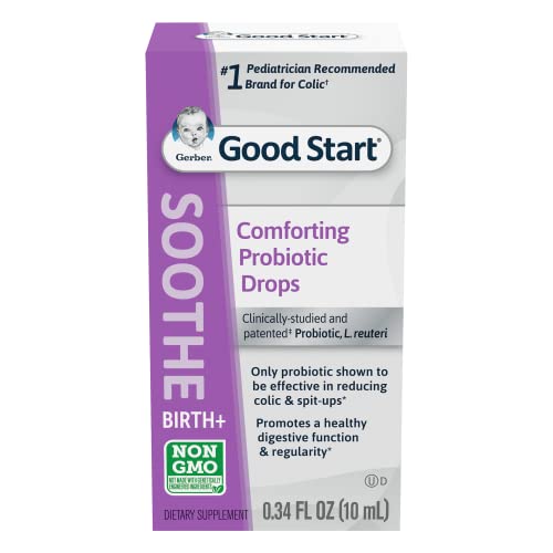 Book Cover Gerber Soothe Baby Everyday Probiotic Drops for Newborn, Infants & Toddlers, Colic, Spit-Up, & Digestive Health, #1 pediatrician Recommended, Clear, 0.34 Fl Oz