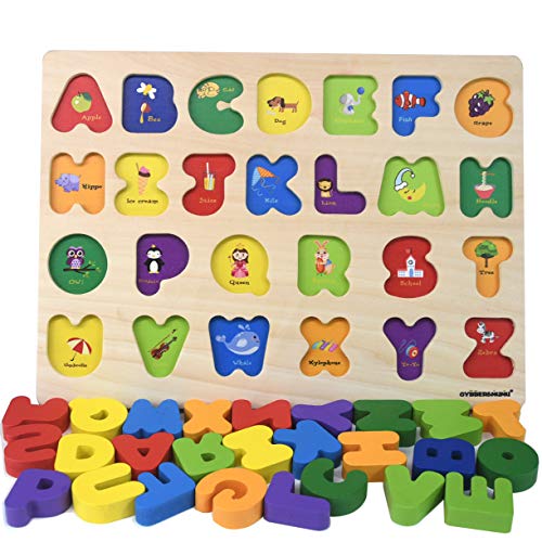 Book Cover GYBBER&MUMU Alphabet Blocks Colorful Jigsaw Blocks Board Wood ABC Letters Puzzle - Version 2