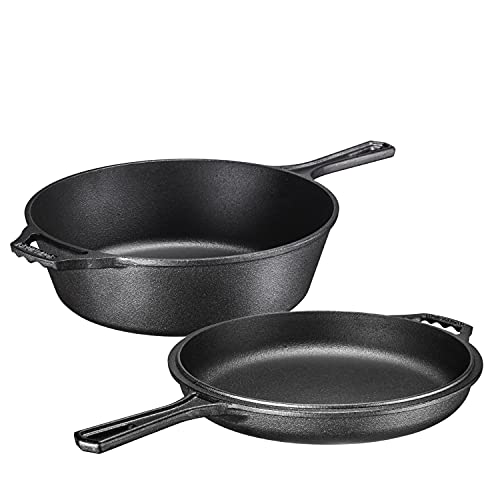Book Cover Pre-Seasoned 2-In-1 Cast Iron Multi-Cooker â€“ Heavy Duty Skillet and Lid Set, Versatile Non-Stick Kitchen Cookware, Use As Dutch Oven Or Frying Pan, 3 Quart, Pre-Seasoned