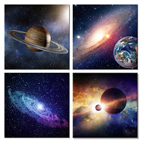 Book Cover Wieco Art Giclee Canvas Prints Wall Art Space Pictures for Bedroom Home Decorations Universal Magic Power Modern 4 Panels Contemporary Star Sky Pictures Astronomy Artwork