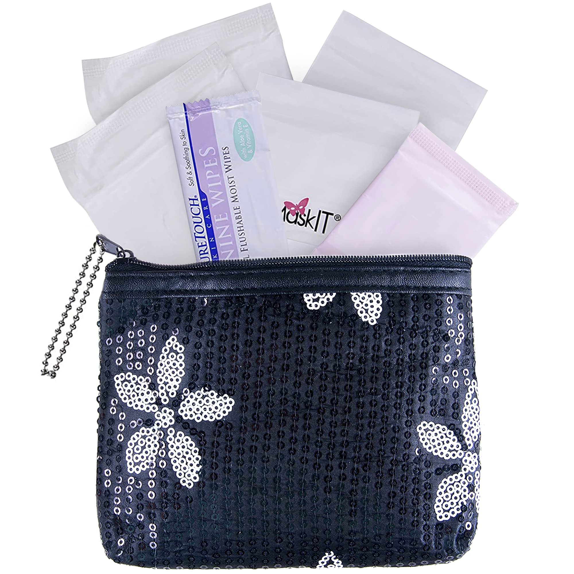 Book Cover Menstruation Kit - First Period Kit to-go! (Period Starter Kit with Organic & Biodegradable Pads) (Black)