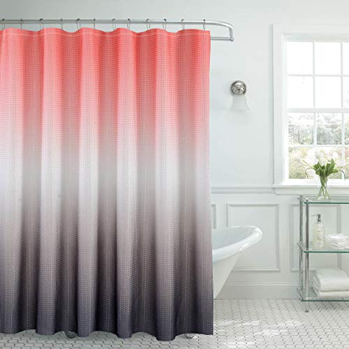 Book Cover Creative Home Ideas Ombre Waffle Weave Shower Curtain Set, Coral/Grey