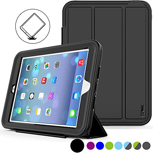 SEYMAC stock Case for iPad Mini 1 2 3, (Not Mini 4), 3-Layer Shock-Proof Protective Case for Kids,Smart Cover Auto Sleep Wake & PU Leather Folio Stand Function for iPad Mini 1st, 2nd, 3rd (Black)