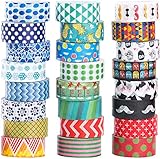 24 Rolls Washi Masking Tape Set,Decorative Craft Tape Collection for DIY and Gift Wrapping