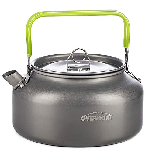 Overmont Camping Kettle Camp Tea Kettle Camping Coffee Pot Aluminum 27/42 FL OZ Outdoor Hiking Kettle Camping Gear Portable Teapot Compact and Lightweight with Silicon Handle