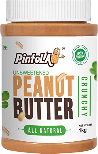 Pintola All Natural Peanut Butter (Crunchy) | Unsweetened | 30g Protein | Non GMO | Gluten Free | Vegan | Cholesterol Free (1kg)