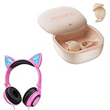 Cat Ear Headphones, Hearing Protection Kids Headphones Barsone Wired Foldable On-Ear Headsets with LED Glowing Light 3.5mm Audio Jack Headset for Children (Pink)