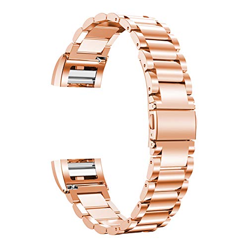 Oitom Stainless Steel Bands Compatilbe with Fitbit Charge 2,Premium Stainless Steel SS Metal Replacement Watch Band Strap for Smart Fitness Watch(Rose Gold)