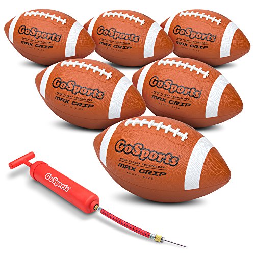 GoSports Rubber Footballs - 6 Pack of Youth Size Balls with Pump & Carrying Bag