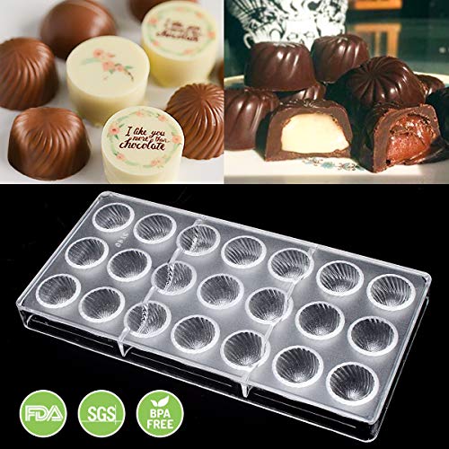 Jeteven Chocolate Mold, Candy Molds Bon Bon Molds, Non-stick Screw Thread PC Polycarbonate Chocolate Mould-21 Cavities