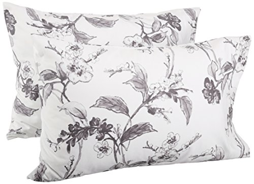 Amazon Brand â€“ Pinzon Signature 190-Gram Cotton Heavyweight Velvet Flannel Pillowcases, King, Floral Graphite