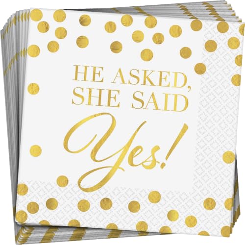 amscan 500032 Wedding Beverage Napkins, Gold/White, 5" x 5"