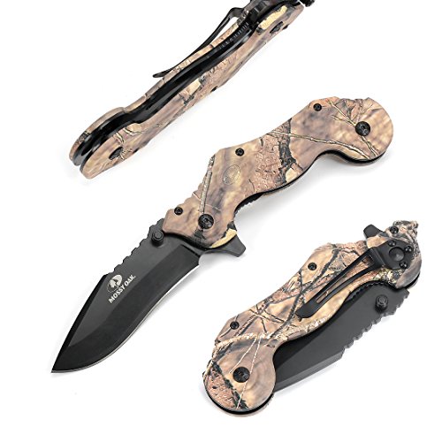 MOSSY OAK Pocket Tactical Folding Knife Drop Point Blade, Motorcycle Shaped Camouflage Handle, 5-inch Closed