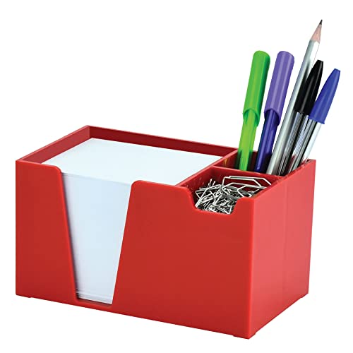 Acrimet Desktop Organizer Pencil, Pen, Paper, Clip, Caddy Holder (Plastic) (White Paper Included) (Solid Red Color)