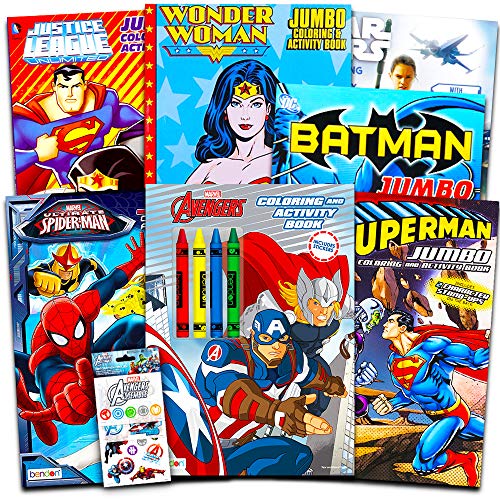 Book Cover Superhero Giant Coloring Book Assortment ~ 7 Books Featuring Avengers, Justice League, Batman, Spiderman and More (Includes Stickers)