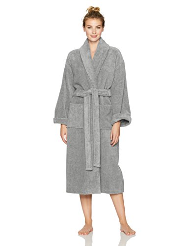 Amazon Brand â€“ Pinzon Terry Bathrobe 100% Cotton, Platinum, Small / Medium