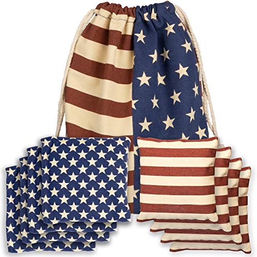 Weather Resistant Cornhole Bean Bags - Set of 8 American Flag Corn Hole Bags (Stars & Stripes) - Regulation Size & Weight