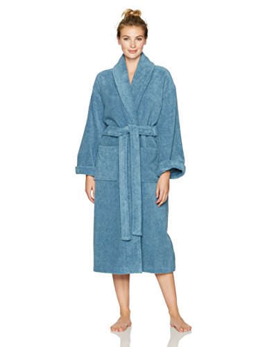 Amazon Brand â€“ Pinzon Terry Bathrobe 100% Cotton, Marine, Medium / Large