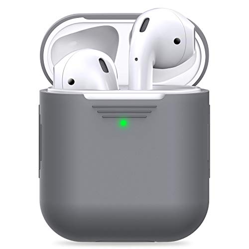 PodSkinz AirPods 2 & 1 Case [Front LED Visible] Protective Silicone Cover and Skin Compatible with Apple AirPods (Grey)