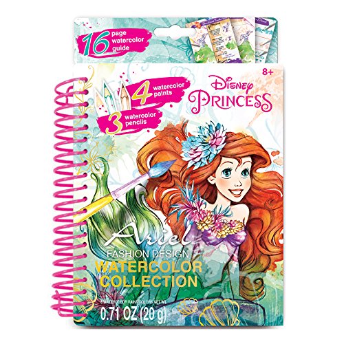 Make It Real - Disney Ariel Watercolor Small. Disney Inspired Coloring Book for Girls. Includes Ariel Watercolor Sketchbook, Paintbrushes, Watercolor Paints, Stencils, Stickers, and Design Guide