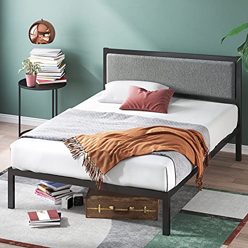 Book Cover ZINUS Korey Metal Platform Bed Frame with Upholstered Headboard / Wood Slat Support / No Box Spring / Easy Assembly, Queen