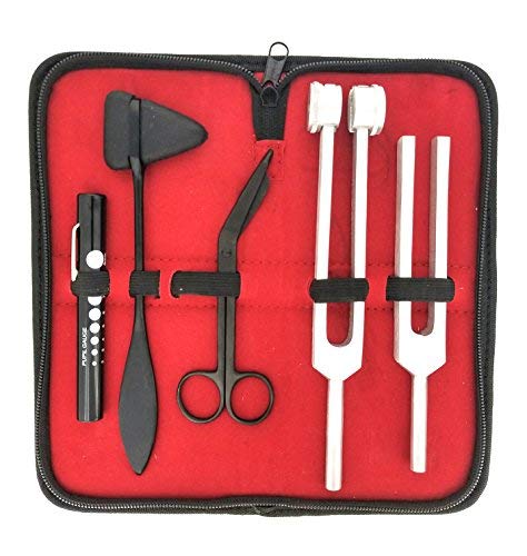 Tactical Black - Set of 5 pcs Reflex Percussion Taylor Hammer + Penlight + Tuning Fork C 128 C 512 + Bandage Scissors 5.5"