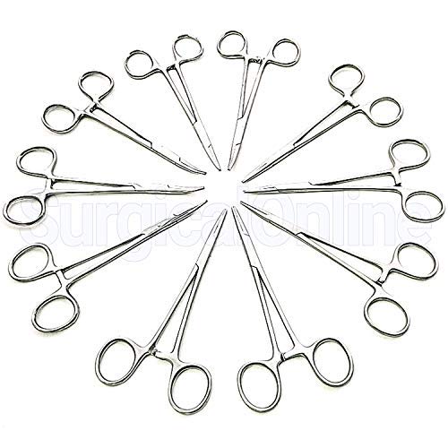 10-Pack Mosquito Hemostat Locking Forceps, 5 Curved & 5 Straight, Stainless Steel, 5-Inch