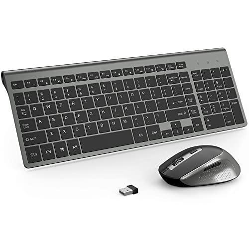 Wireless Keyboard with Mouse,J JOYACCESS 2.4G Thin Coreless Keyboard and Mouse Combo,Ergonomic, Full Size, Compact,Slim for PC, Mac,iMac，Desktop, Computer, Laptop, Windows,Smart TV-Black and Grey