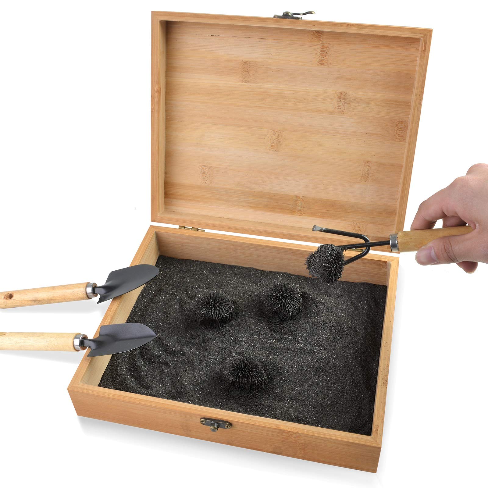 SPACECARE Magnetic Zen Sand Garden with 1.5 Lbs Iron Fillings, 4 Magnets and 3 Tools, Wooden Box Toy for Science, Stress Relief, Creativity and Children Education