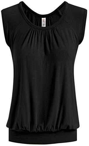 Short Sleeve Top Loose Fit Top for Women Scoop Neck Gathered Banded Shirt - USA