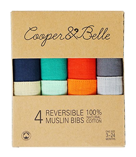 Cooper & Belle PRIZM 4-Pack Baby Bandana Bibs 100% Cotton Muslin Reversible and Super Absorbent Drool Bibs