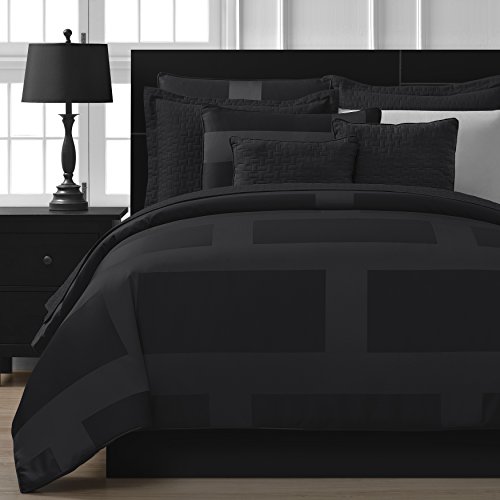 Book Cover Comfy Bedding Frame Jacquard Microfiber 5-piece Comforter Set (Full, Black)