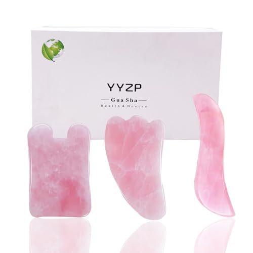Rosejoice Pink Rose Quartz Gua Sha Board for Facial Skincare,100% Natural Healing Stone GuaSha Tools for Anti-Aging Anti-Wrinkles,Lifting Your Face and Iymphatic Drainage (3 Packs)