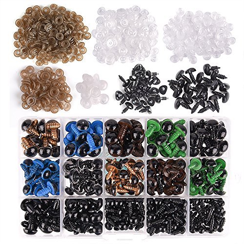 KUUQA 320 Pcs 6-12mm Coloré Yeux de sécurité Yeux en plastique Yeux de Poupée et 50 Pcs Nez de Sécurité avec 370 Pcs Rondelles pour Poupée, Marionnettes, Animaux en Peluche