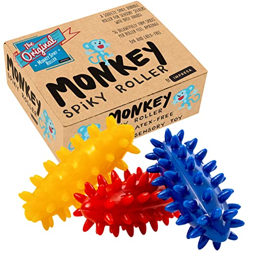 Book Cover The Original Monkey Spiky Sensory Rollers (Pack of 3) - Unbreakable Fidget Toys / Sensory Toy - BPA / Phthalate / Latex-Free - Excellent Monkey Fidgets - by Impresa
