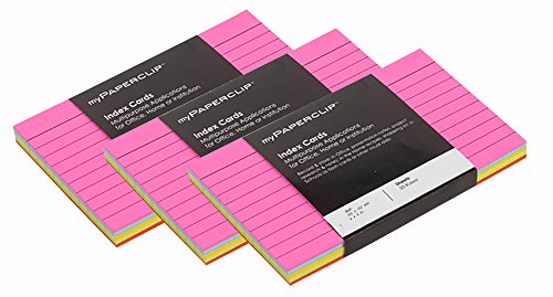 Book Cover Mypaperclip Index Flash Cards for Home, Institution (4 x 6 inch Ruled Line) -Set of 3, Total -10 Cards x 5 Color Sheet X 3 Sets = 150 Sheets