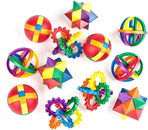 Neliblu Party Favors for Kids - Fun Puzzle Balls - Goody Bag Fillers - Treasure Box Prizes for Classroom, Carnival Prizes, - Fidget Brain Teaser Puzzles (12 Pack) Clear Instructional Videos Included!