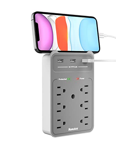 Book Cover Multi Plug Outlet Extender Surge Protector, Huntkey Wall Outlets with 6 Wall Outlets Splitter, 3 USB Wall Charger, Multiprise Electrical Plug Expander for Home, Office, SMD607