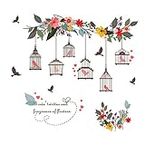 Witkey Birdcages Flowers Flying Birds Wall Stickers Birdhouse Decals Removable Art Wall Stickers Home décor PVC for Kid Room Bedroom Wallpaper