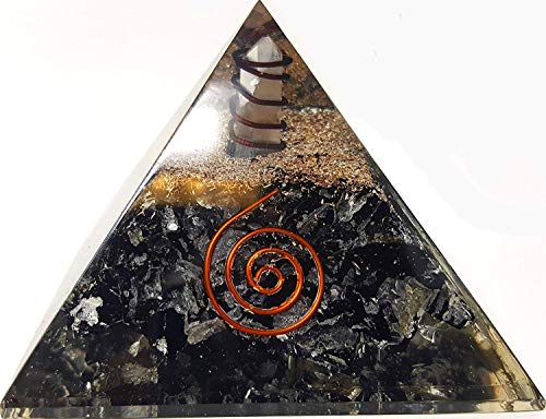 Book Cover Auramore Black Tourmaline Crystal Orgone Pyramid Kit/Includes 4 Crystal Quartz Energy Points/EMF Protection Meditation Yoga Energy Generator
