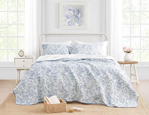 Book Cover Laura Ashley Home Amberley Chic Luxury Premium Ultra Soft Quilt Set, Comfortable & Stylish, Seasons, Twin, Spa Blue