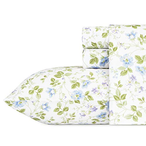 Book Cover Laura Ashley Home - Sateen Collection - Sheet Set - 100% Cotton, Silky Smooth & Luminous Sheen, Wrinkle-Resistant Bedding, Queen, Spring Bloom Wildflower
