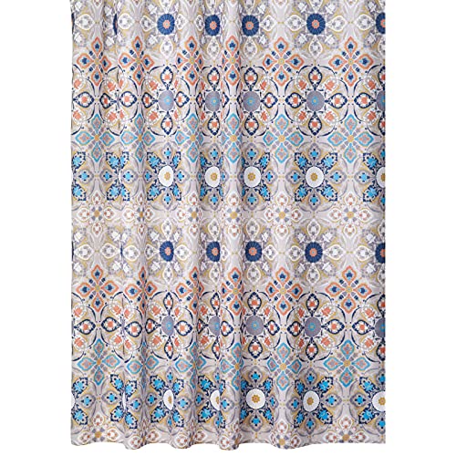 Book Cover mDesign Decorative Medallion Print, Easy Care Fabric Shower Curtain with Reinforced Buttonholes, for Bathroom Showers, Stalls and Bathtubs, Machine Washable - 72