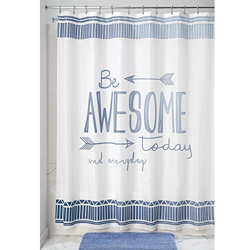 Book Cover mDesign Decorative Be Awesome Quote - Easy Care Fabric Shower Curtain with Reinforced Buttonholes, for Bathroom Showers, Stalls and Bathtubs, Machine Washable - 72