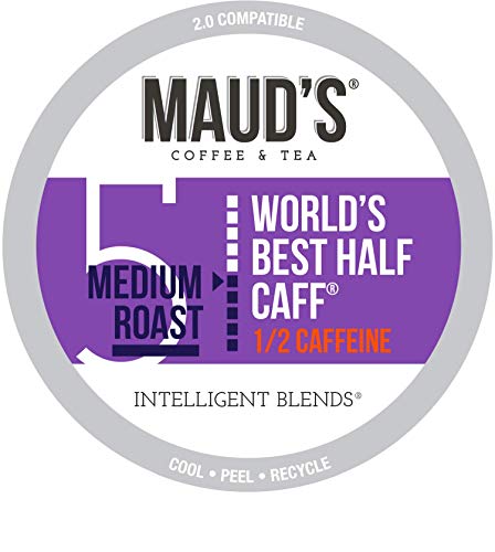 Maud's Half Caff Coffee (World's Best Half Caff), 100ct. Recyclable Single Serve Medium Roast Half Caff Coffee Pods â€“ 100% Arabica Coffee California Roasted, Half Caff K Cups Compatible